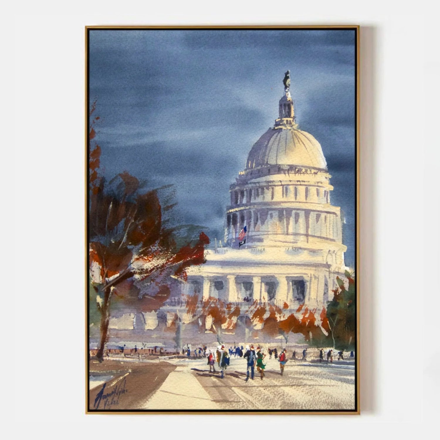Watercolor Majesty: A Stirring Tribute to the U.S. Capitol in Autumn - ARABELART